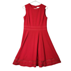 Calvin Klein Red Sleeveless Mesh High Fit & Flare Dress Women's 8 Stretch